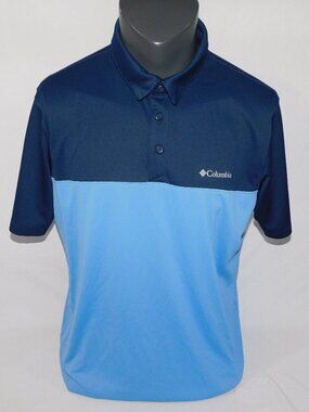 Columbia Two Tone Blue Omni Shade Mens L Outdoor Polo Shirt UPF 50